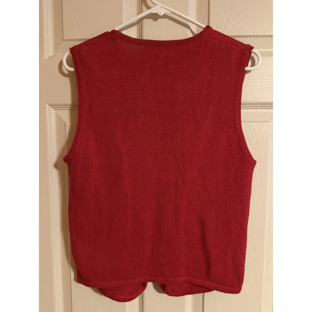 Vtg Sweater Vest Red Floral Embroidery Buttons‎ Beaded 80s 90s Granny Cottage PM